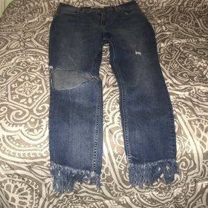 Fringe end distressed free people jeans